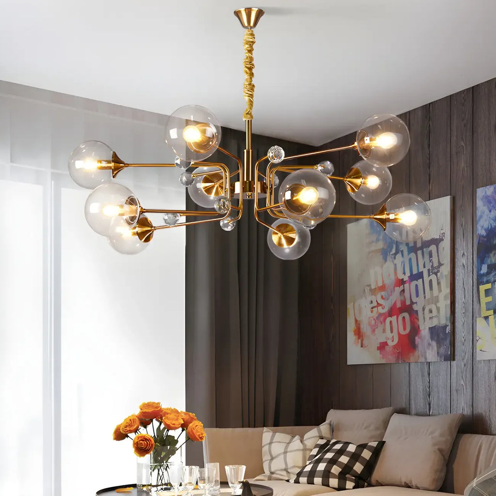 Lampadario a globo in vetro a 8 luci, stile Mid-Century Modern