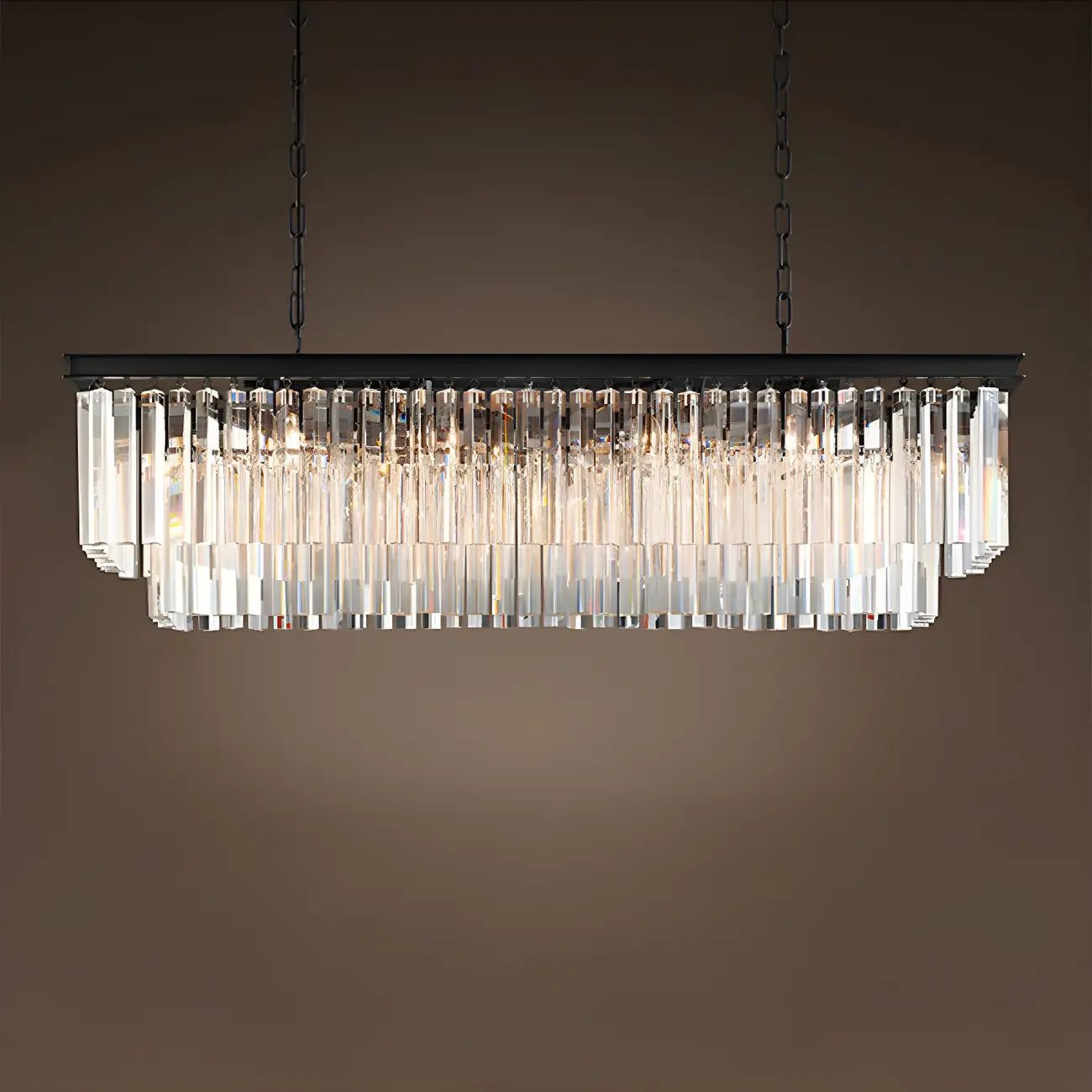 Suspension linéaire moderne en cristal ambré pour îlot de cuisine