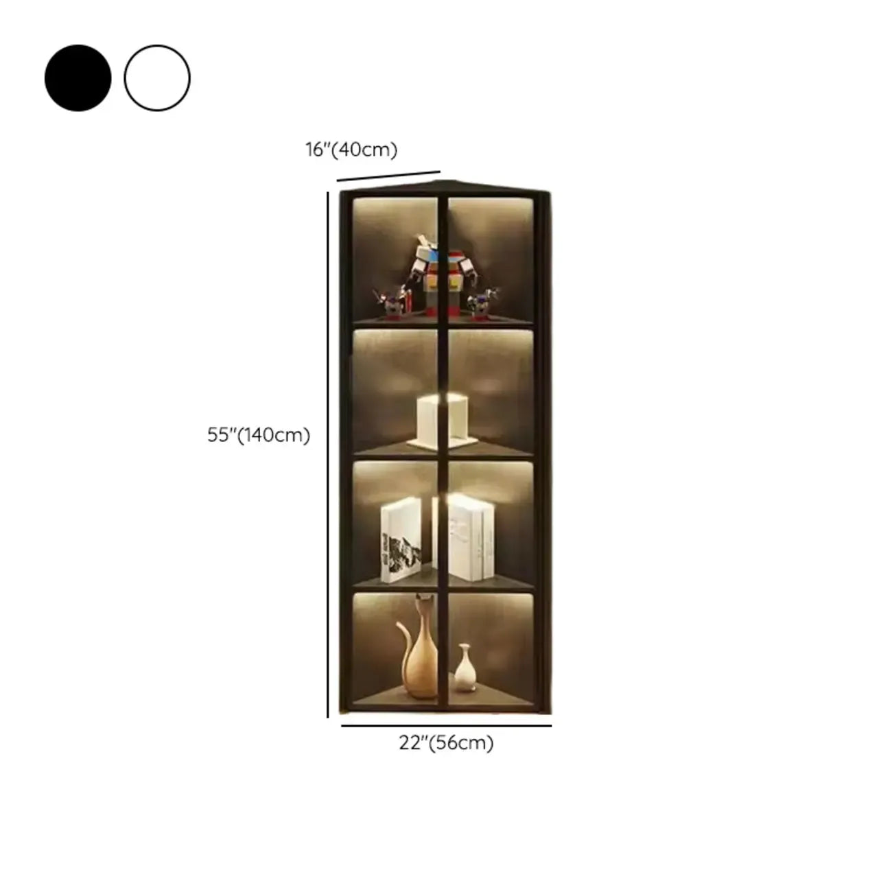 Vitrine d'angle moderne en métal gris et bois avec porte vitrée
