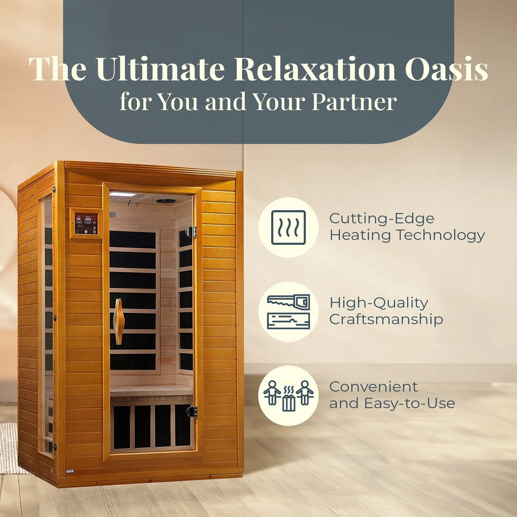 Sauna infrarouge lointain à faible champ électromagnétique Dynamic Saunas Andora pour 2 personnes, en bois de pruche du Canada