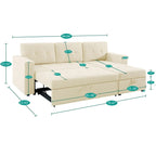 Canapé d'angle convertible et réversible avec lit gigogne, méridienne de rangement dissimulée et pieds robustes.