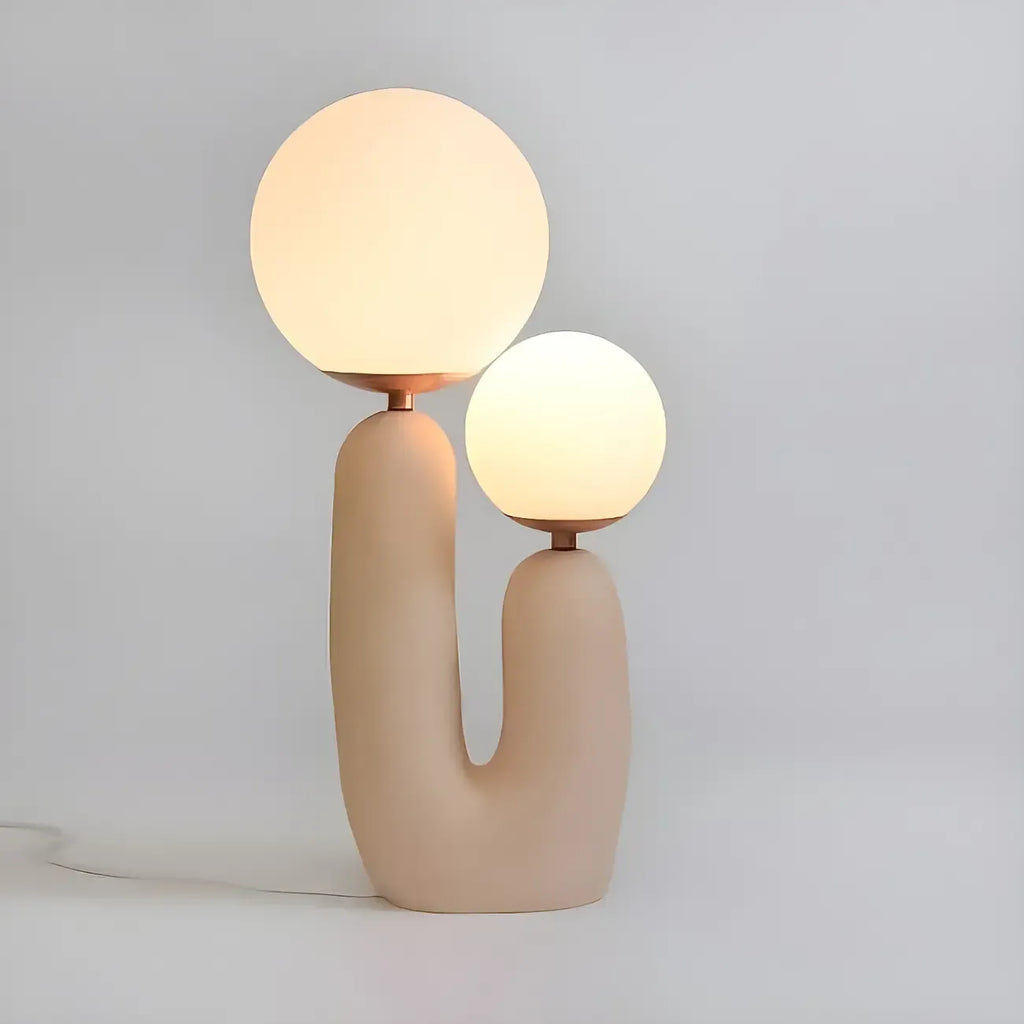 Lampe de table en verre globe cactus en résine rose