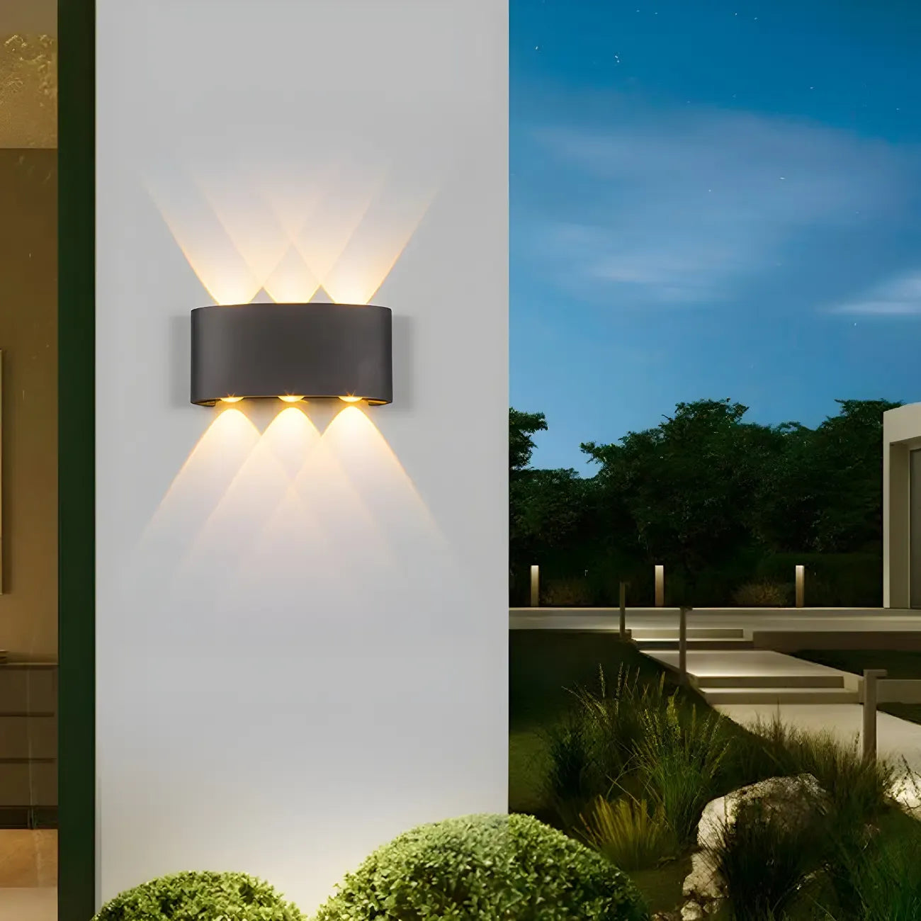 Applique murale extérieure moderne en métal noir à LED (éclairage vers le haut et vers le bas)
