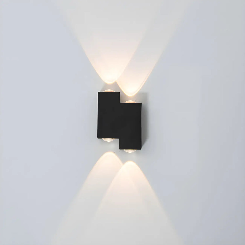 Applique murale extérieure moderne géométrique en métal noir à LED