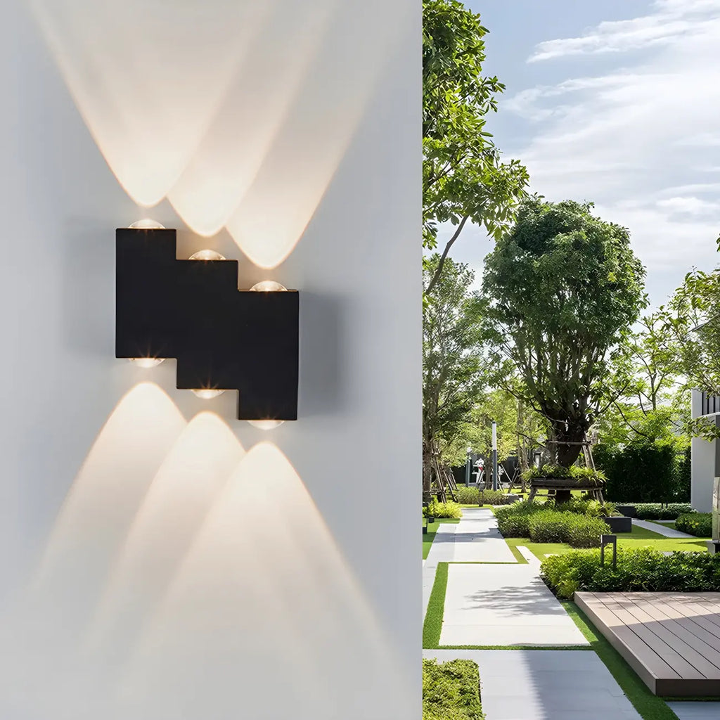 Applique murale extérieure moderne géométrique en métal noir à LED