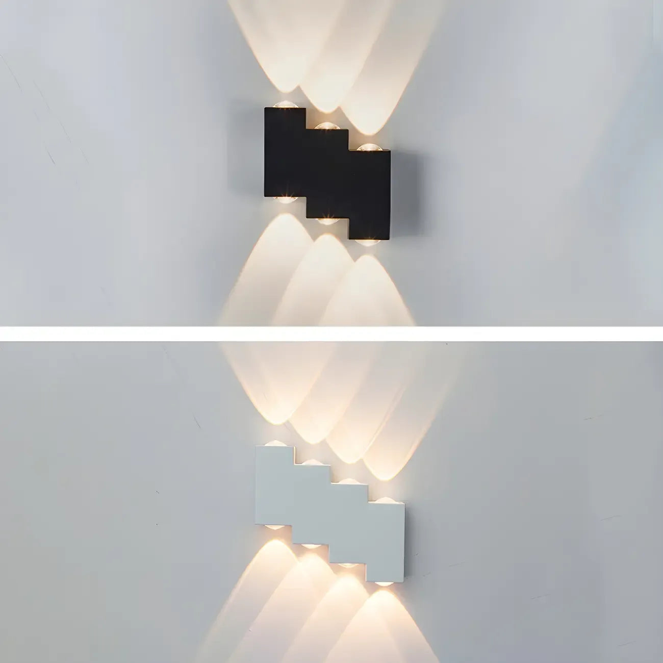 Applique murale extérieure moderne géométrique en métal noir à LED