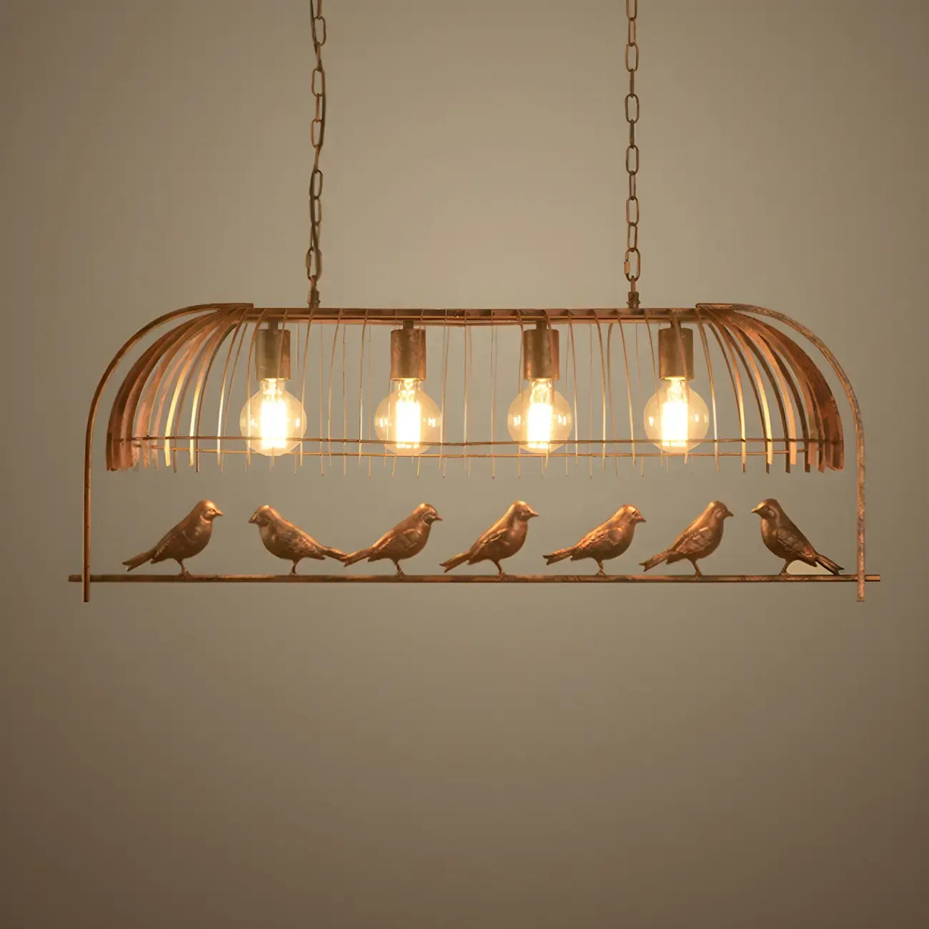 Suspension industrielle en métal en forme de cage à oiseaux pour îlot de cuisine