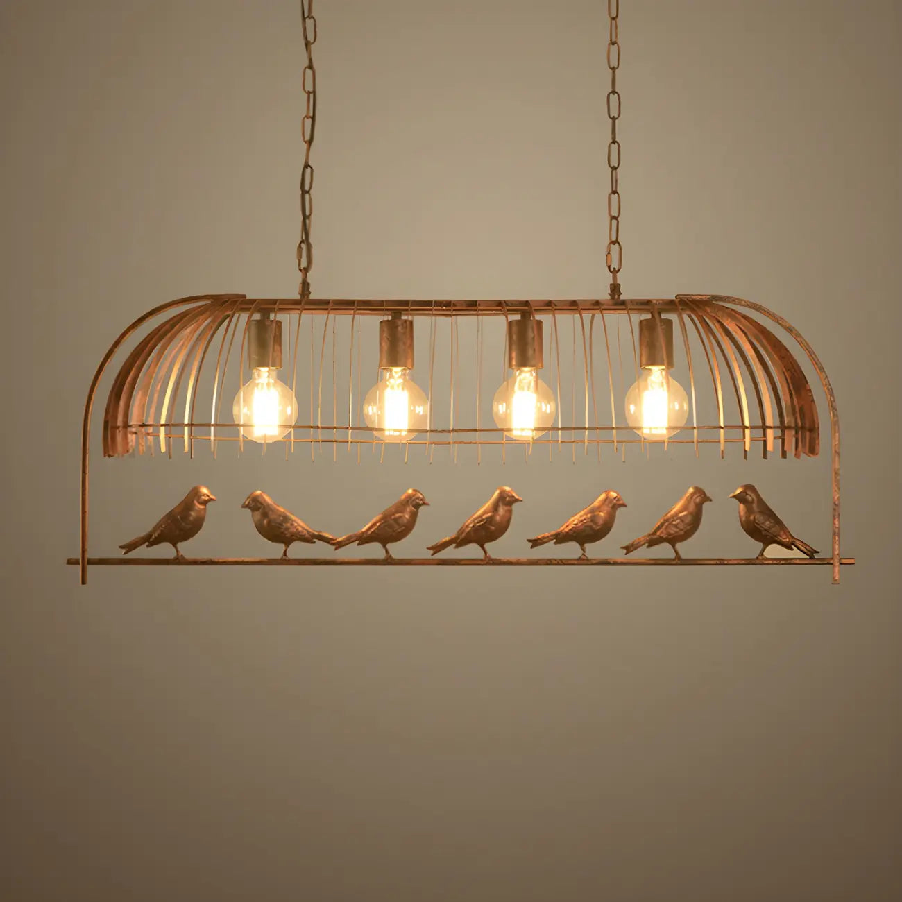 Suspension industrielle en métal en forme de cage à oiseaux pour îlot de cuisine