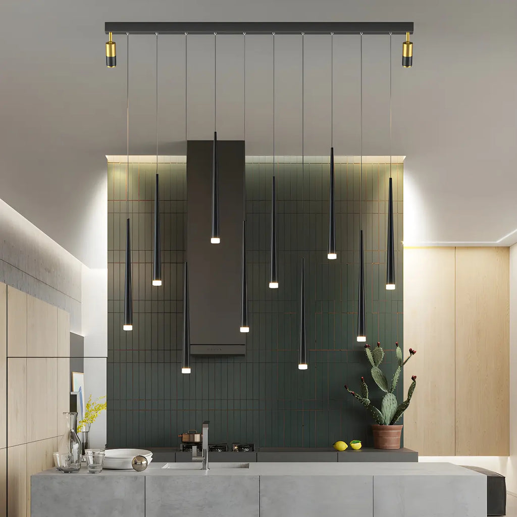 Suspension LED noire moderne et réglable pour îlot de cuisine