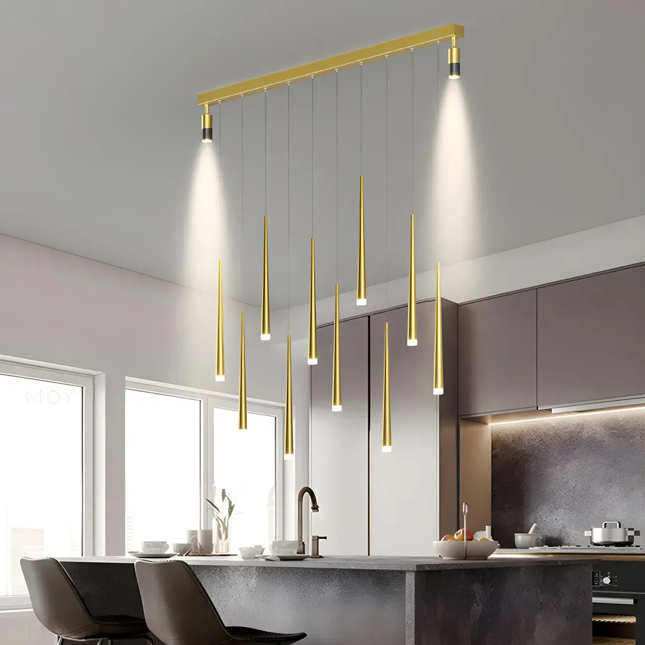 Suspension LED noire moderne et réglable pour îlot de cuisine
