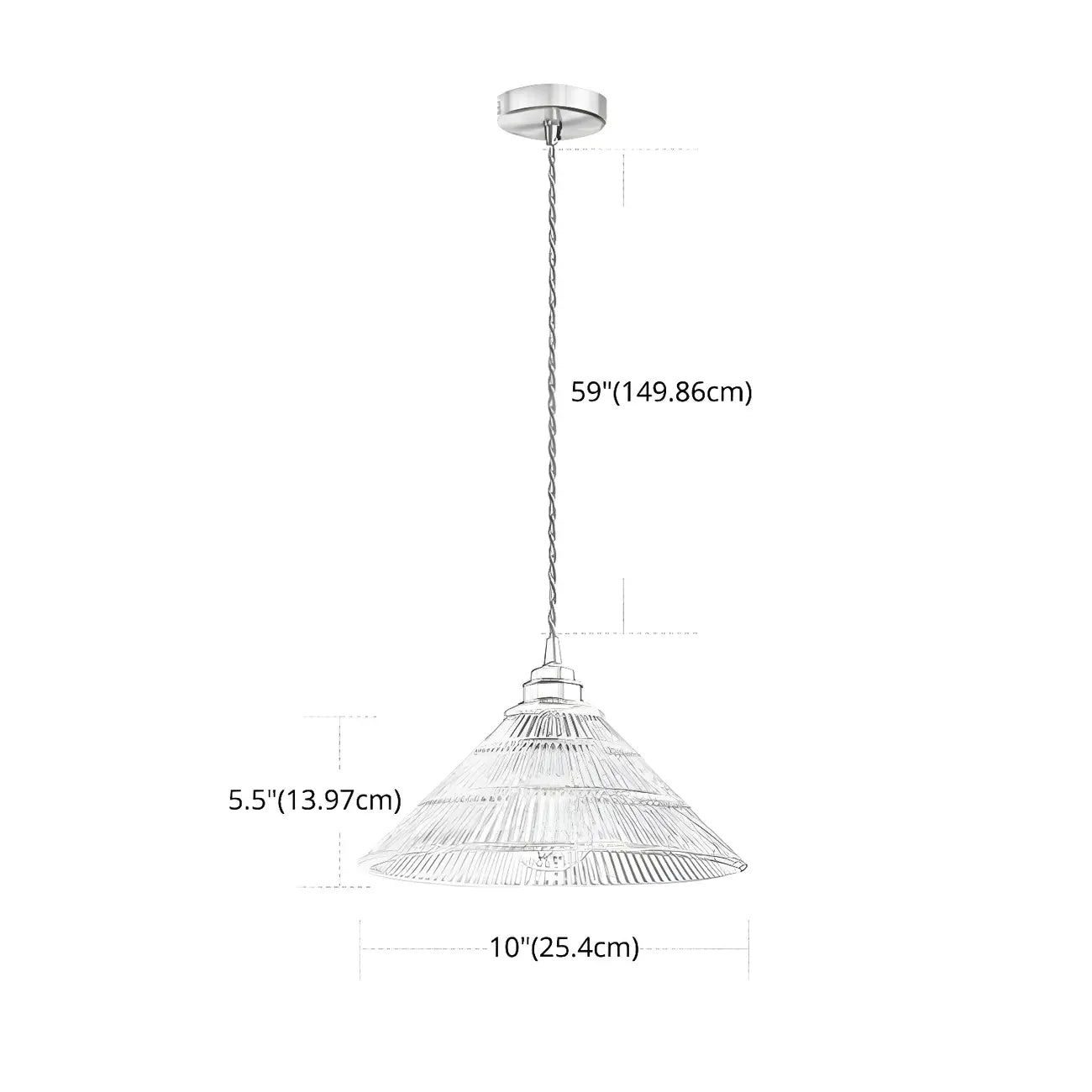Suspension conique en verre transparent de style industriel