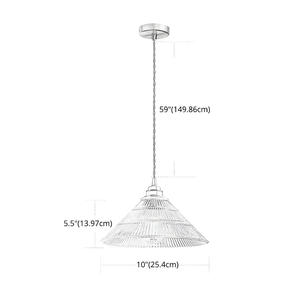 Suspension conique en verre transparent de style industriel