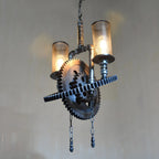 Lustre industriel steampunk à engrenages en métal noir