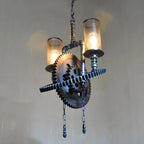 Lustre industriel steampunk à engrenages en métal noir