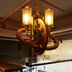 Lustre industriel steampunk à engrenages en métal noir