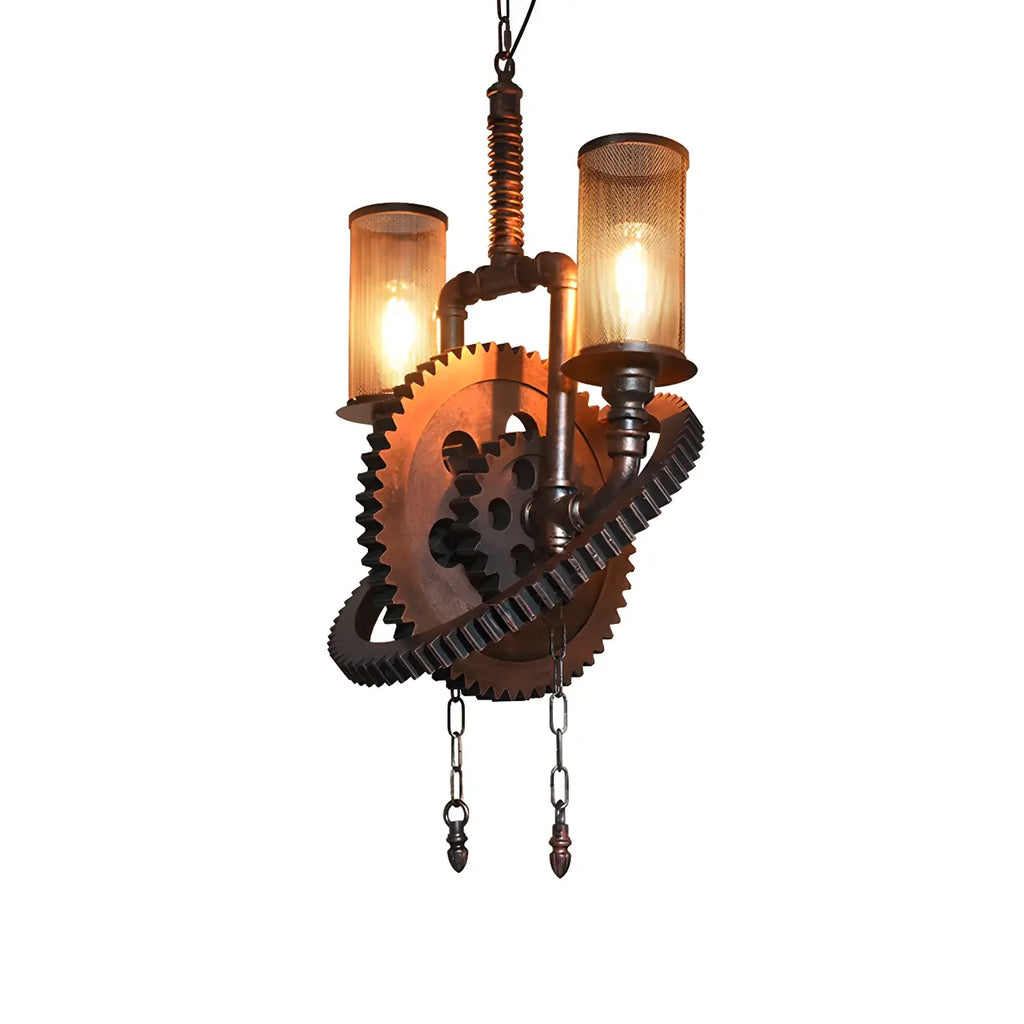 Lustre industriel steampunk à engrenages en métal noir