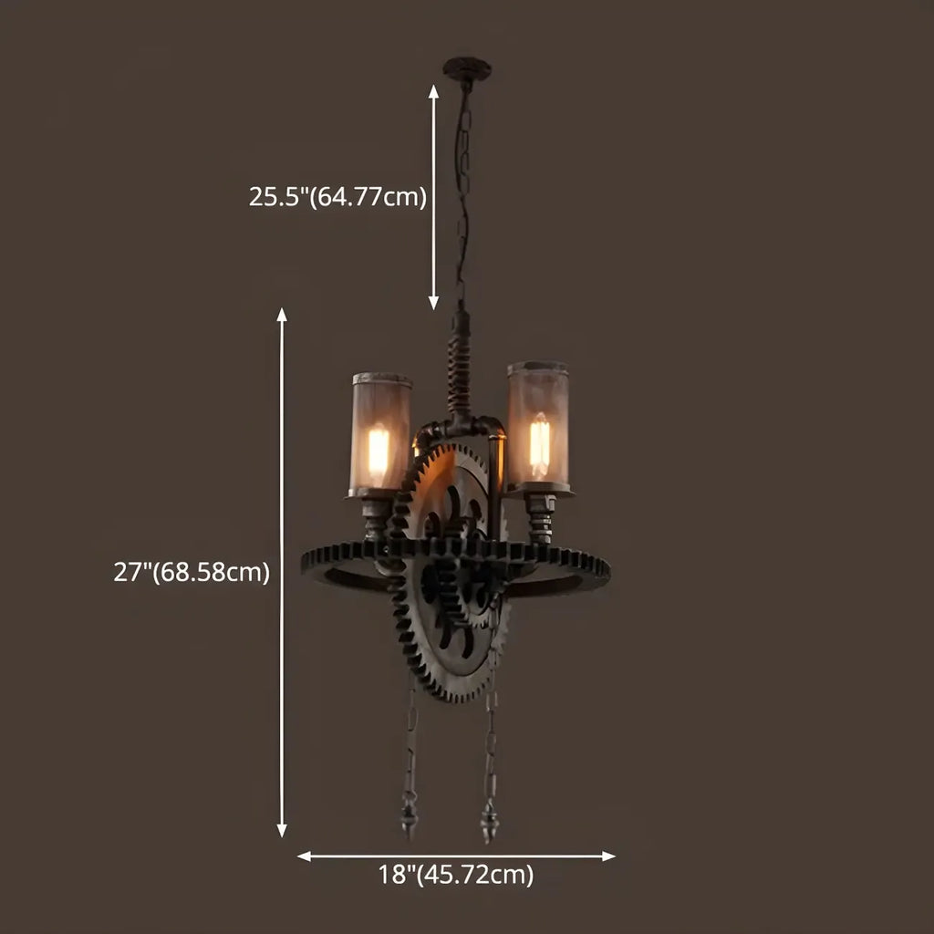 Lustre industriel steampunk à engrenages en métal noir