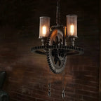Lustre industriel steampunk à engrenages en métal noir