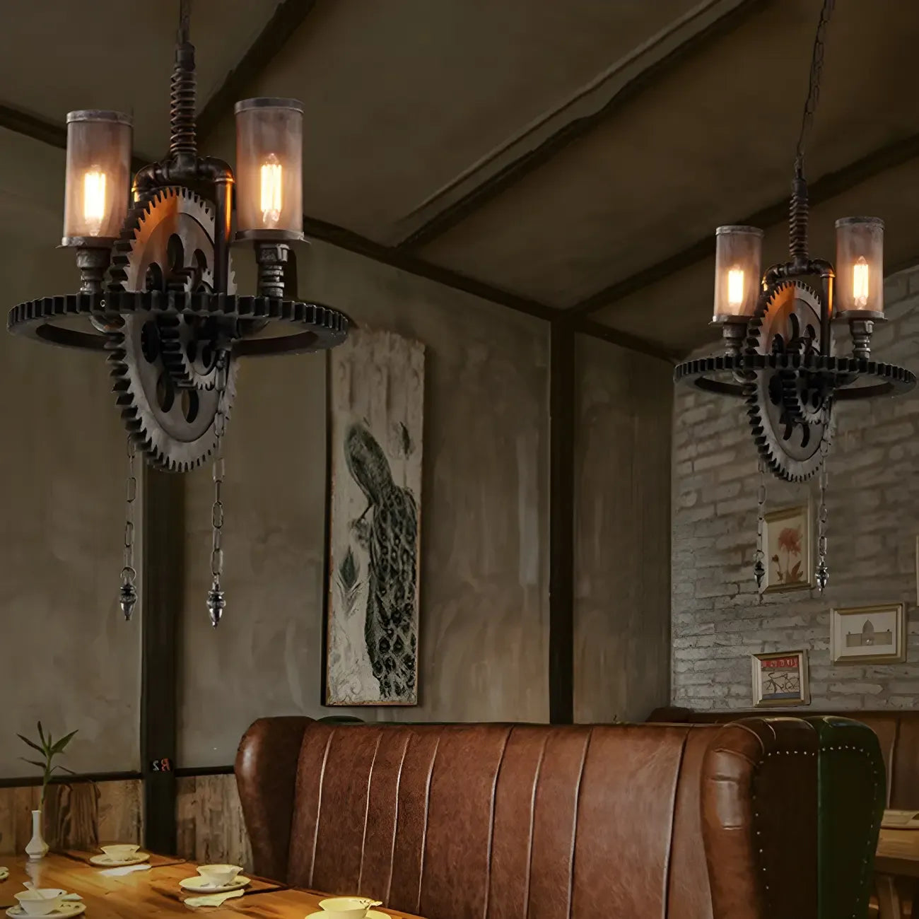 Lustre industriel steampunk à engrenages en métal noir