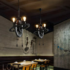 Lustre industriel steampunk à engrenages en métal noir
