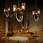 Lustre industriel steampunk à engrenages en métal noir