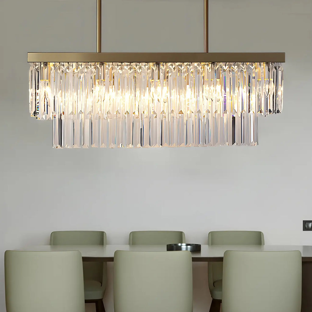Suspension moderne rectangulaire en cristal pour îlot central