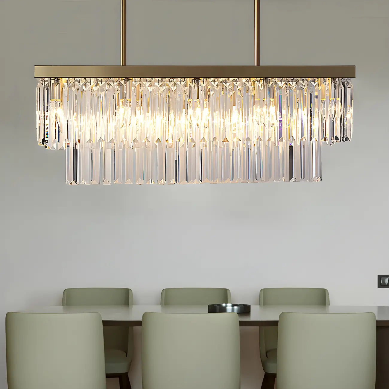 Suspension moderne rectangulaire en cristal pour îlot central