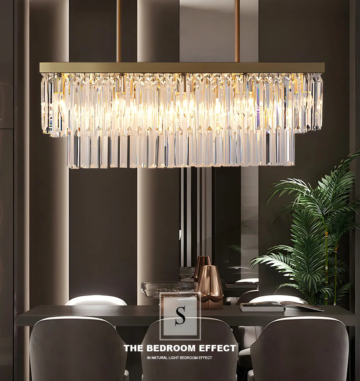 Suspension moderne rectangulaire en cristal pour îlot central