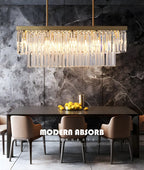 Suspension moderne rectangulaire en cristal pour îlot central
