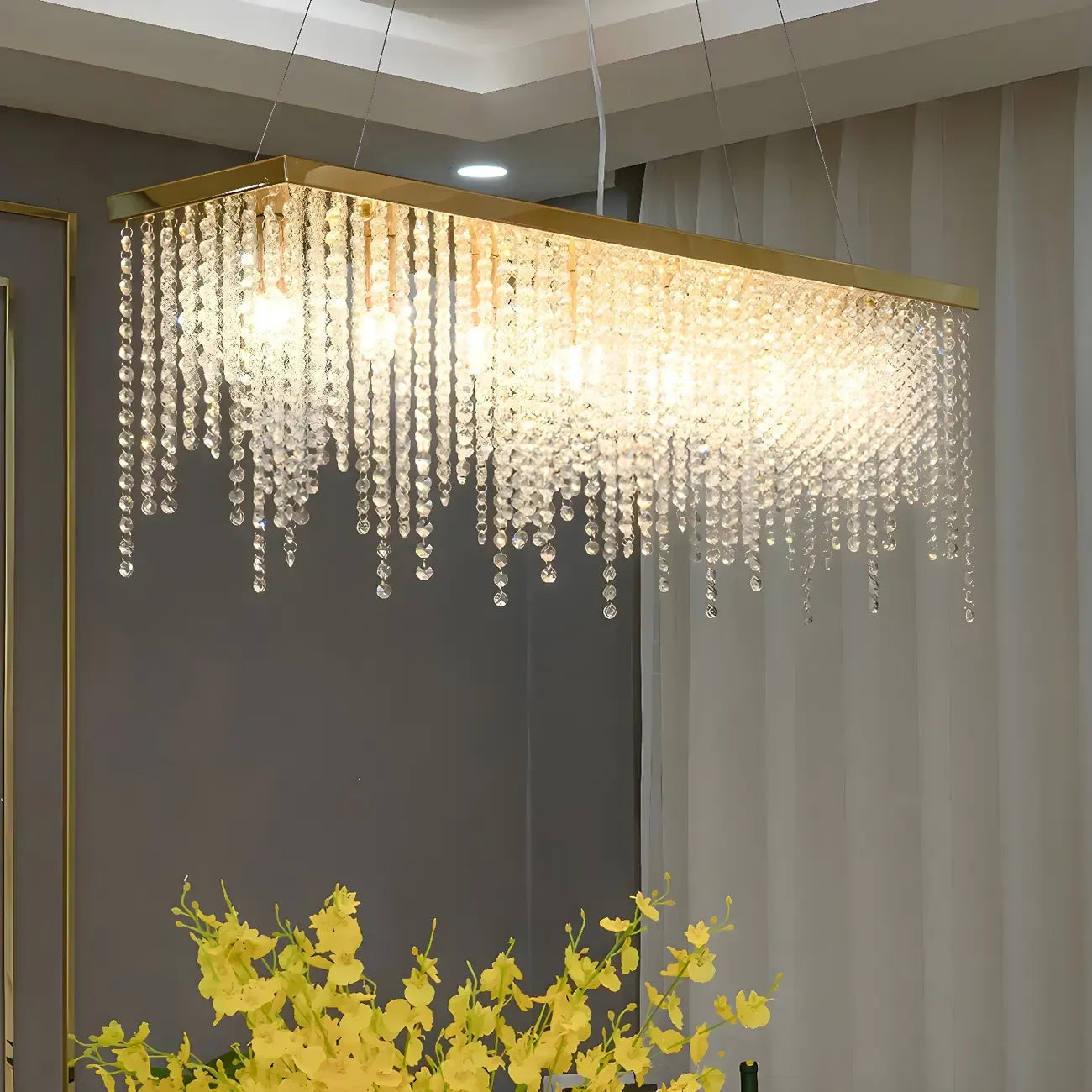 Suspension de cuisine moderne et luxueuse en cristal doré