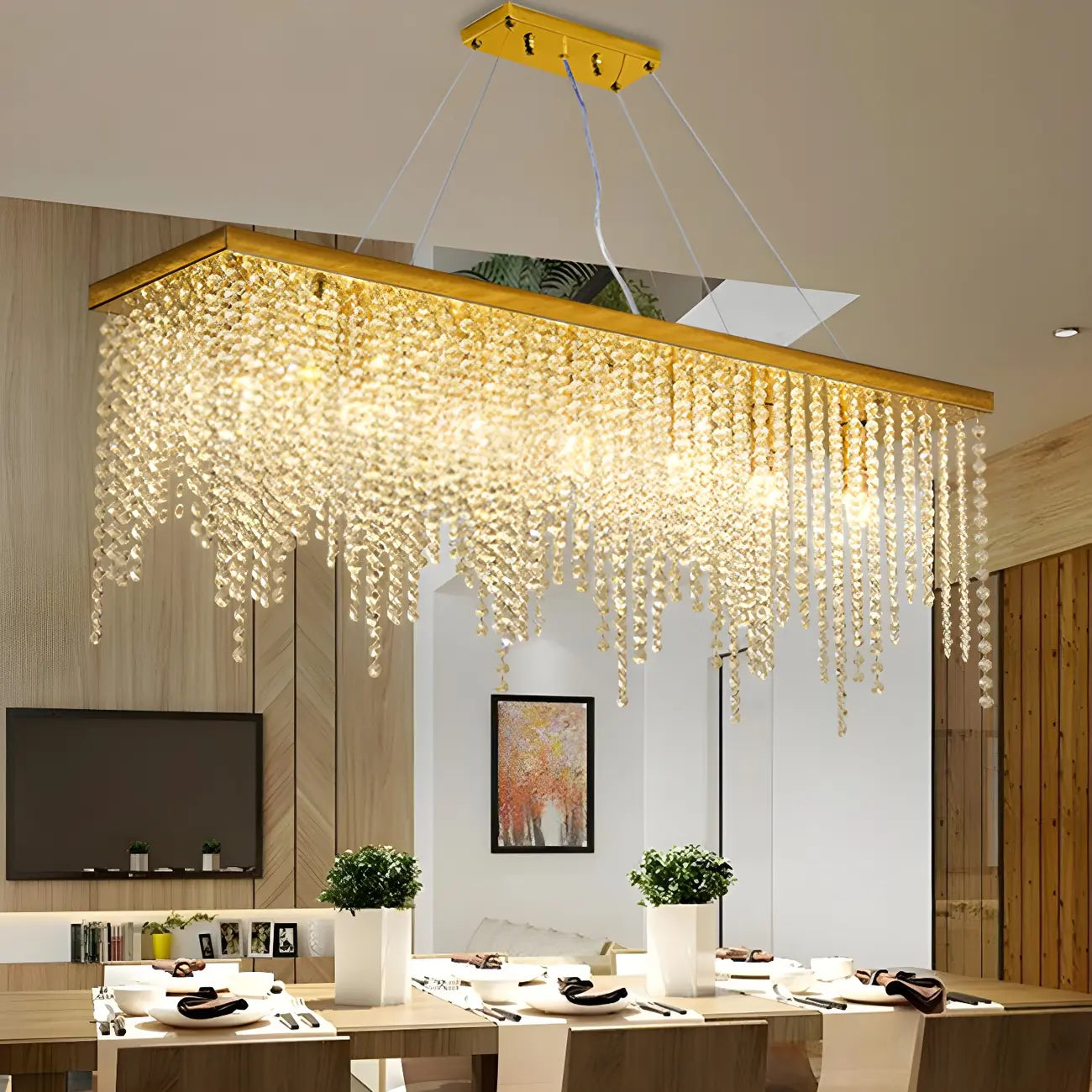 Suspension de cuisine moderne et luxueuse en cristal doré