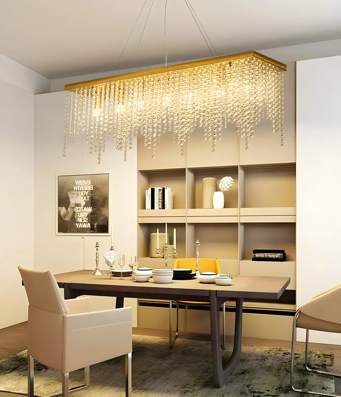 Suspension de cuisine moderne et luxueuse en cristal doré