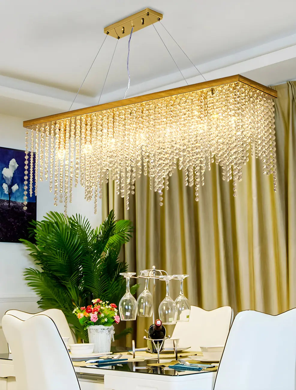 Suspension de cuisine moderne et luxueuse en cristal doré