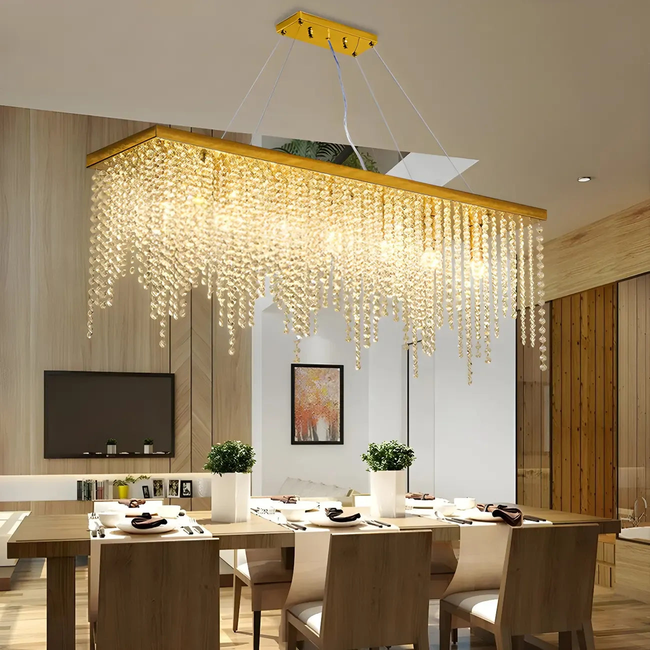 Suspension de cuisine moderne et luxueuse en cristal doré