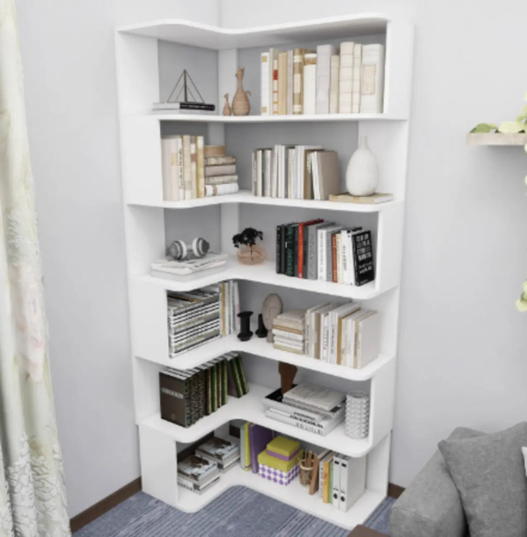 Bibliothèque d'angle en bois composite à 6 étagères