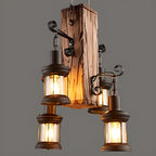 Lustre rectangulaire en métal et bois de style industriel et campagnard