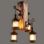Lustre rectangulaire en métal et bois de style industriel et campagnard