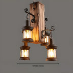 Lustre rectangulaire en métal et bois de style industriel et campagnard