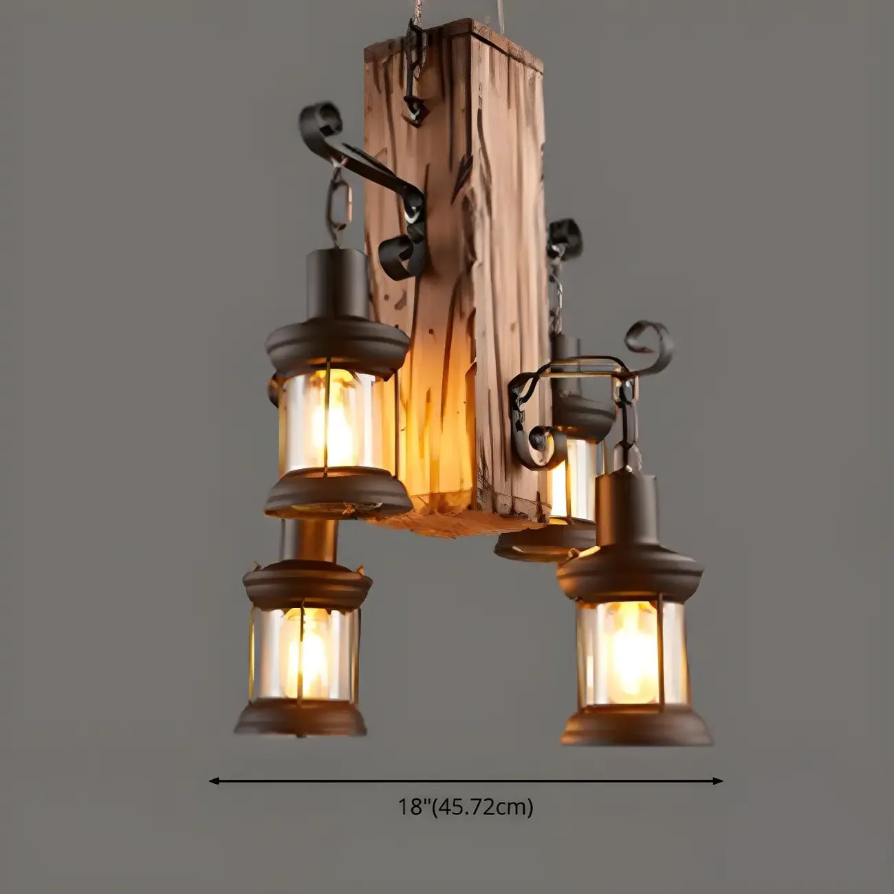 Lustre rectangulaire en métal et bois de style industriel et campagnard