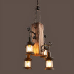 Lustre rectangulaire en métal et bois de style industriel et campagnard