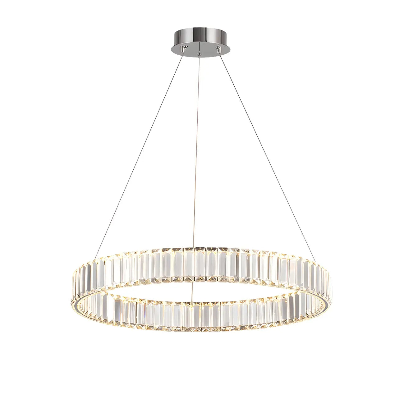 Salle à manger avec suspension moderne en cristal et anneau LED