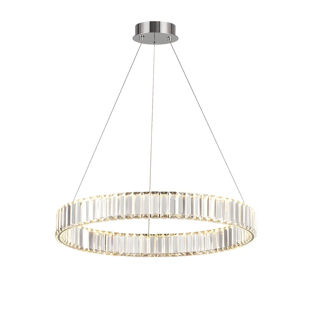 Salle à manger avec suspension moderne en cristal et anneau LED