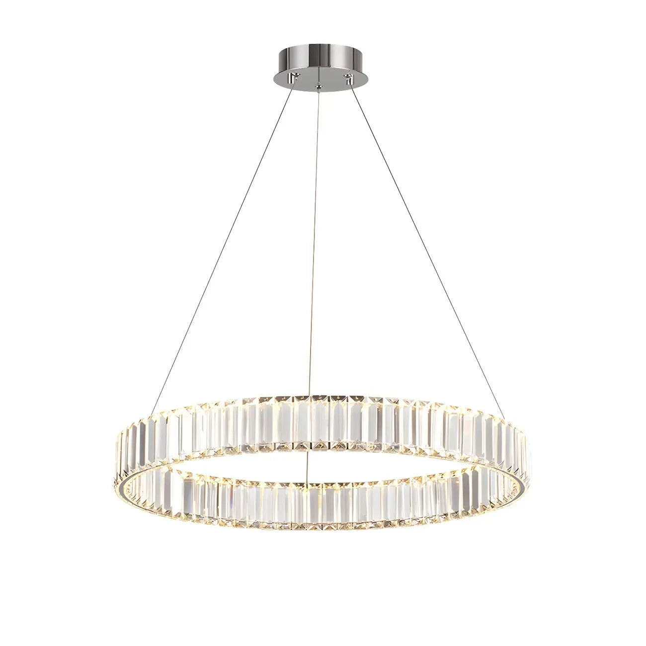 Salle à manger avec suspension moderne en cristal et anneau LED