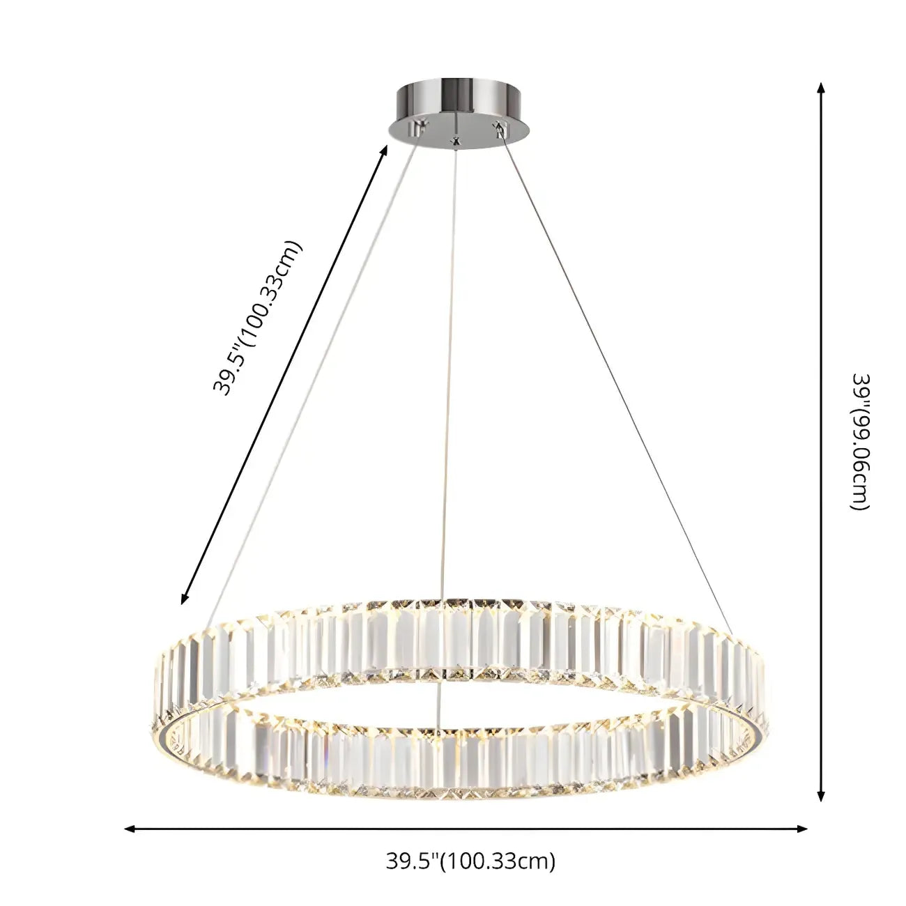 Salle à manger avec suspension moderne en cristal et anneau LED