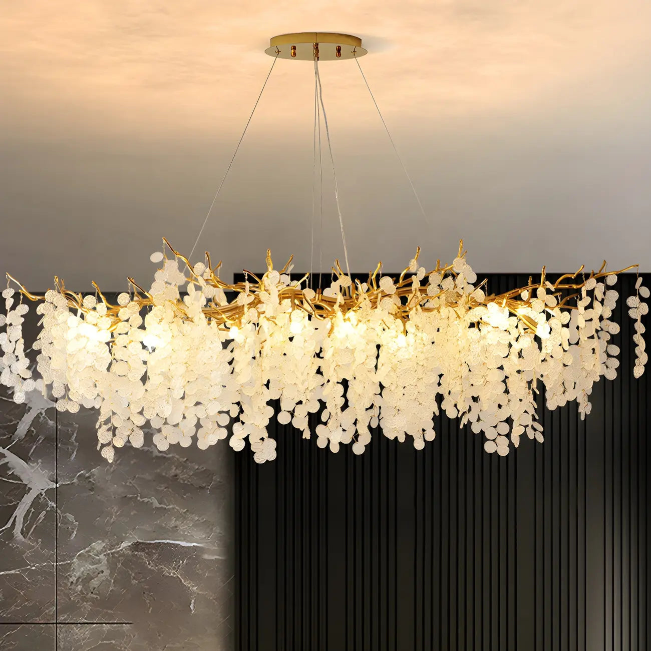 Lampadario moderno oro cristallo per zona pranzo