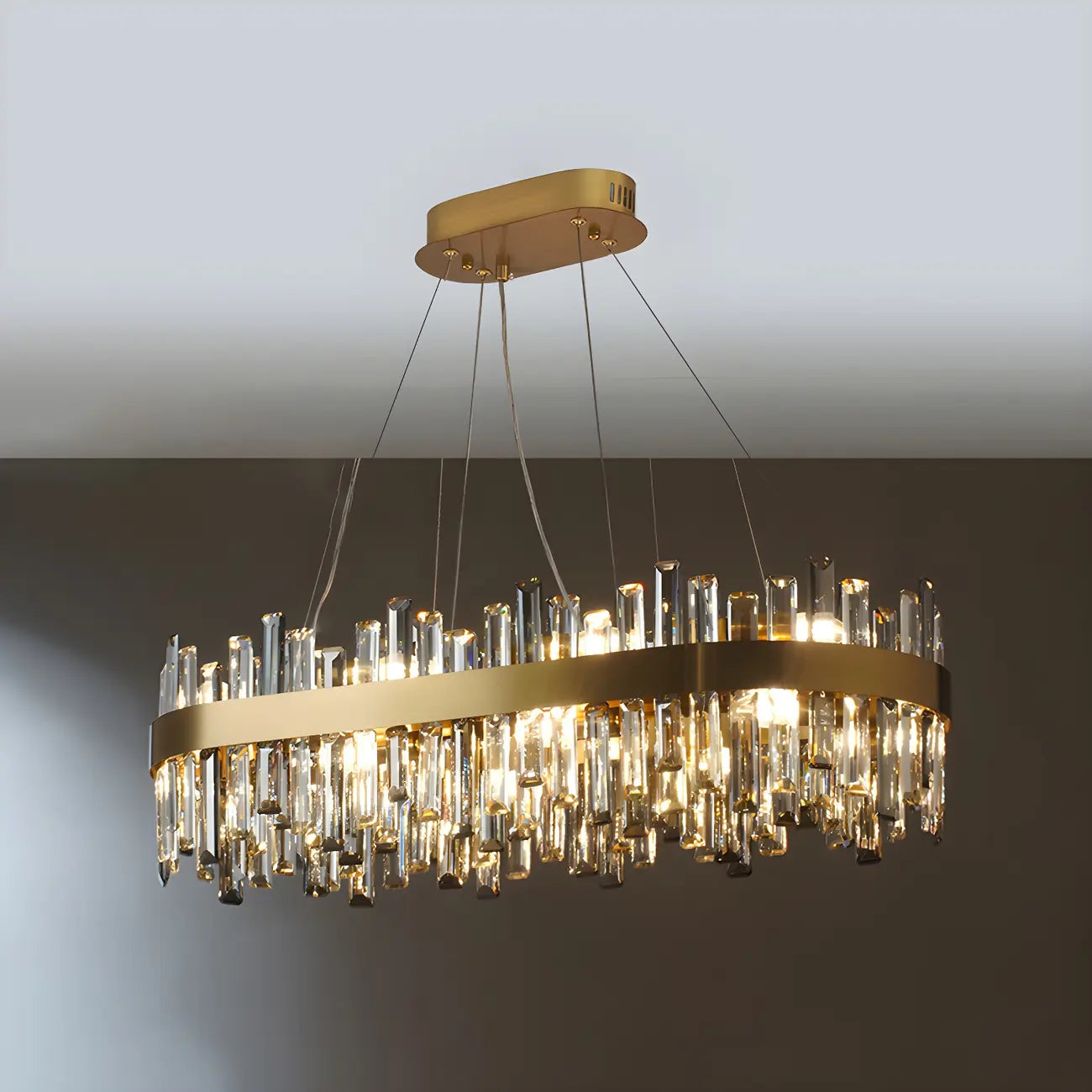 Lustre ovale moderne en cristal réglable pour cuisine