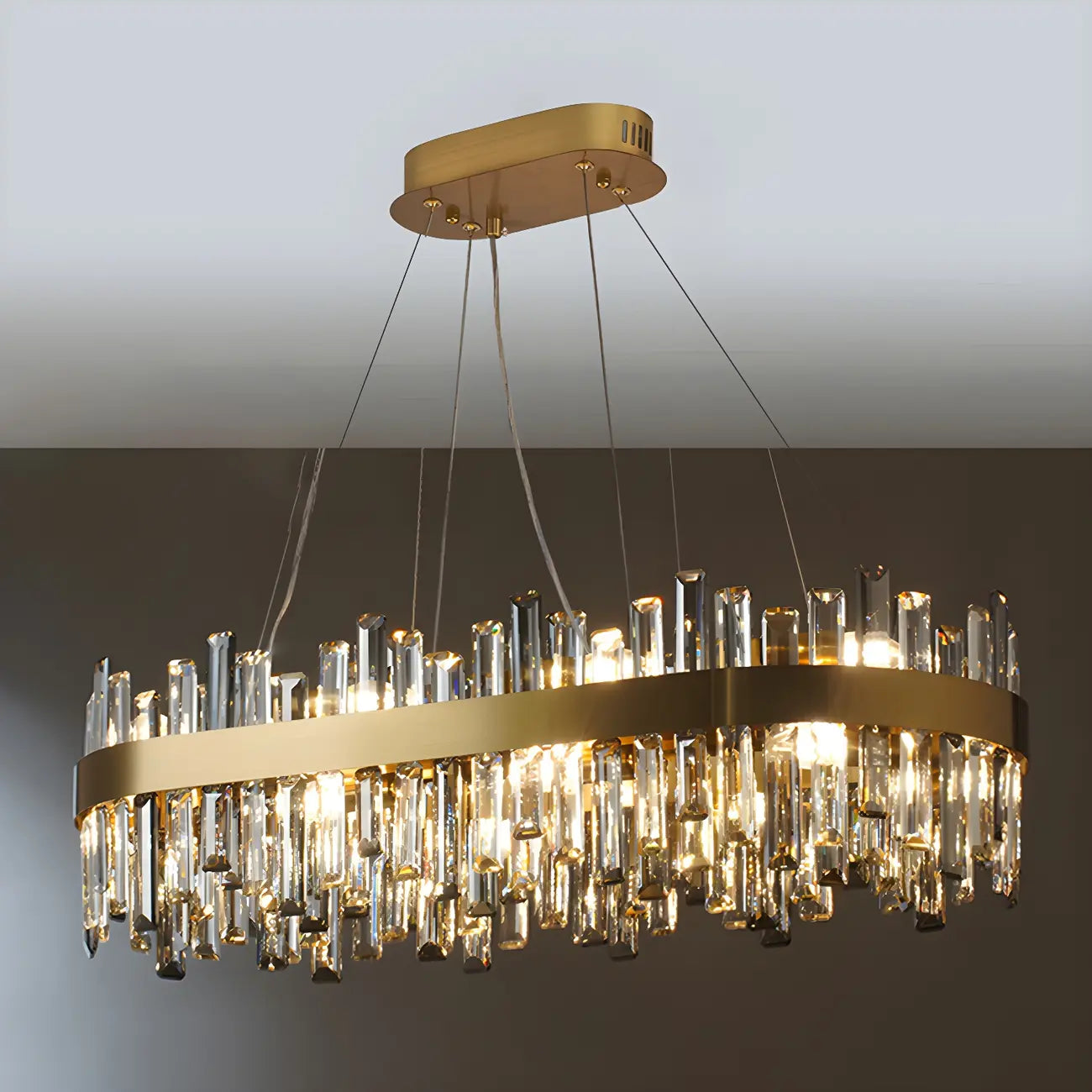 Lustre ovale moderne en cristal réglable pour cuisine