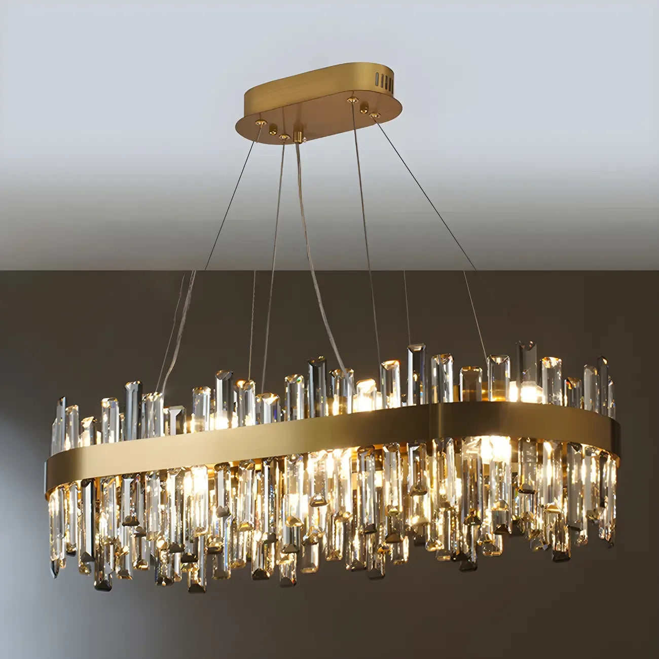 Lustre ovale moderne en cristal réglable pour cuisine