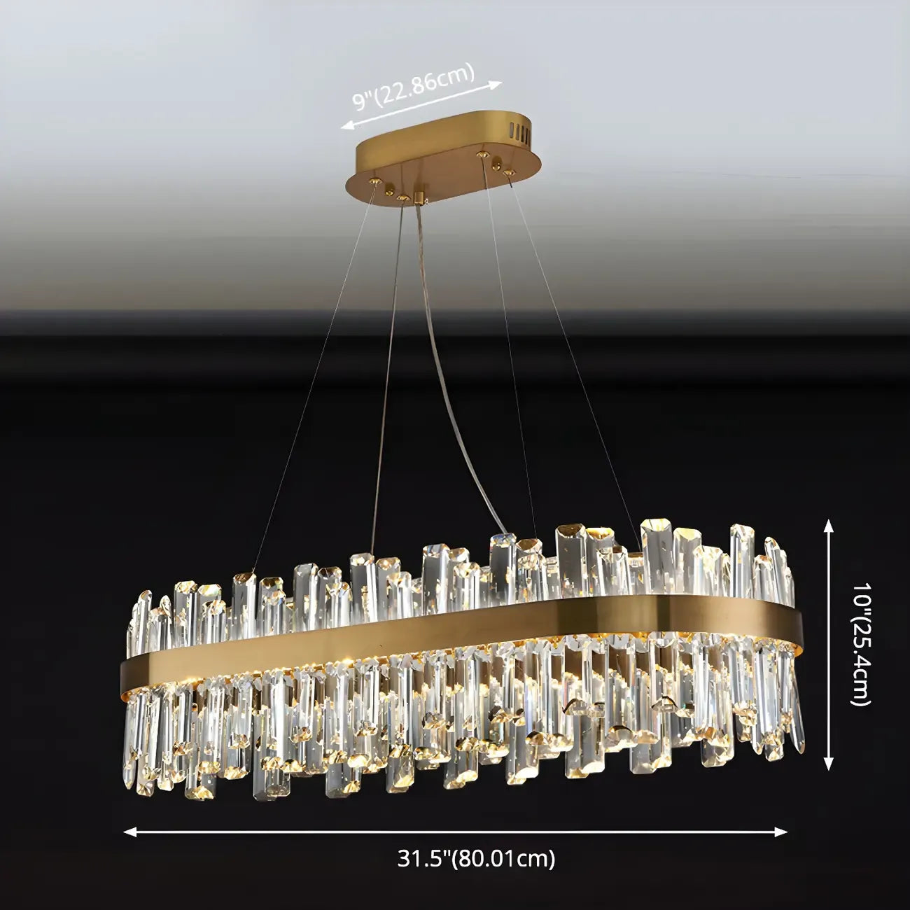 Lustre ovale moderne en cristal réglable pour cuisine