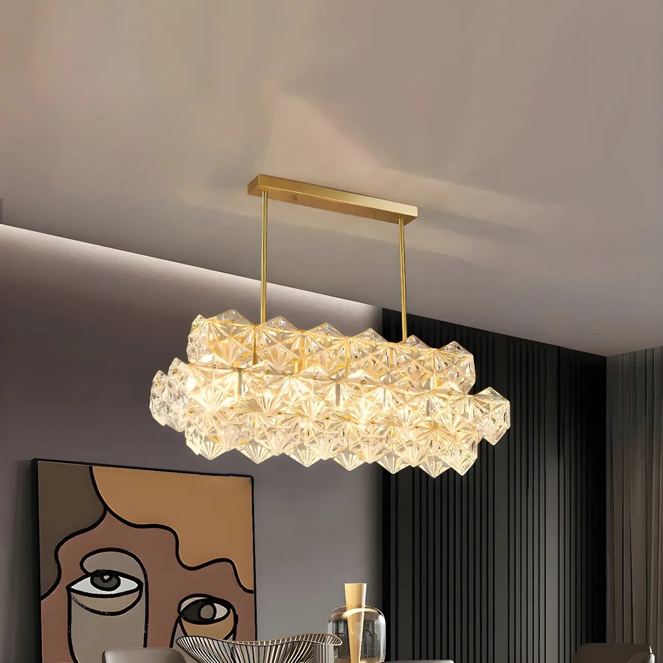 Elegante Lampada a Sospensione Moderna Dorata in Cristallo per Cucina